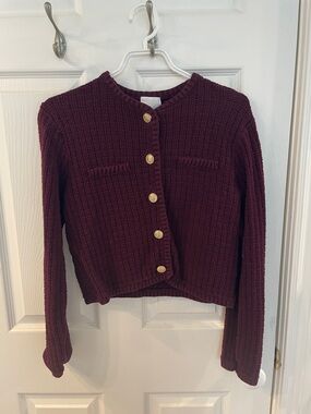H&M Wine Button-Front Ribbed Cardigan